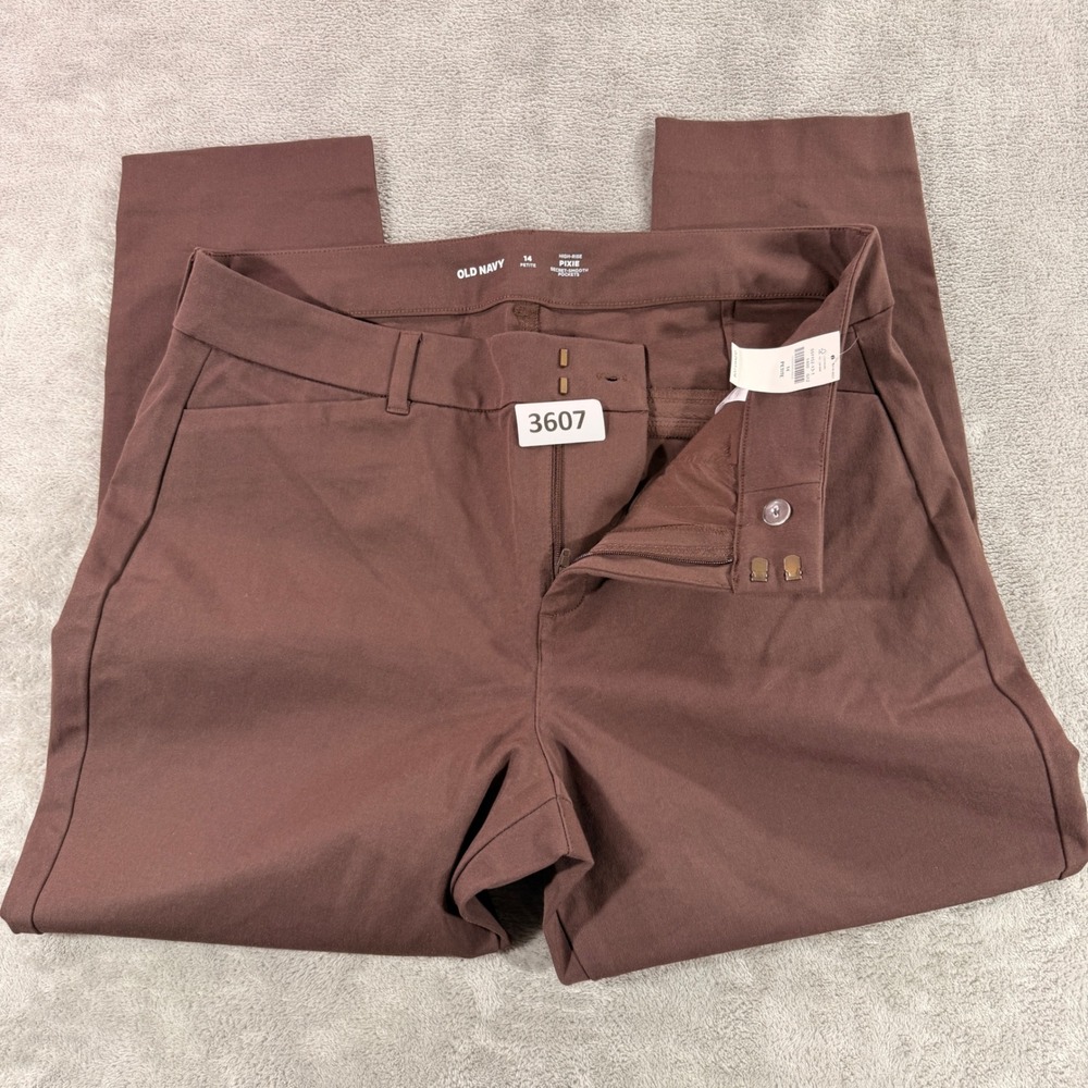 Old Navy Pixie‎ Pants Women 14 Petite Brown High Rise Secret Smooth Ankle Chino